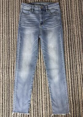 Womens American Eagle Super Stretch Hi-Rise Jeggings Size 00 R 24x24 Blue Jeans